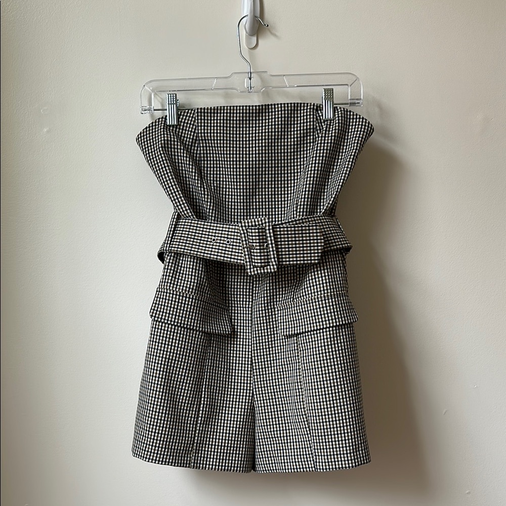 Anthropology Houndstooth Strapless Romper